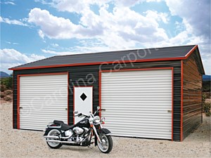 Boxed Eave Roof Style Fully Enclosed Garage with Two Garage Doors